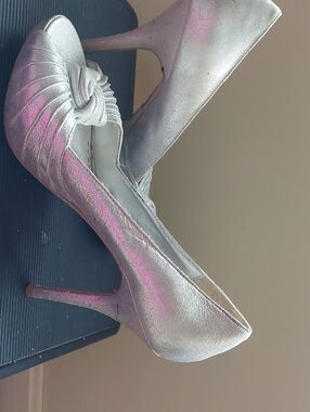 Silver Metallic Knot-Accent High Heel Pumps